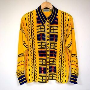 🆕 Vintage 80s 90s Silk Colorful Women’s 8 Top Adrianna Papell Retro Button Down